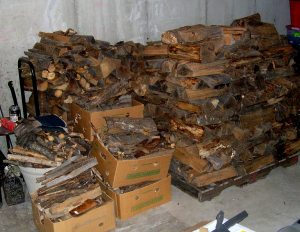 firewood stacked in basement