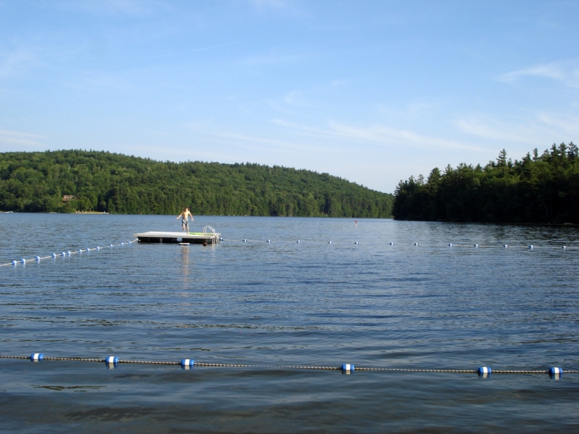 lake and raft at Gregg lake, NH