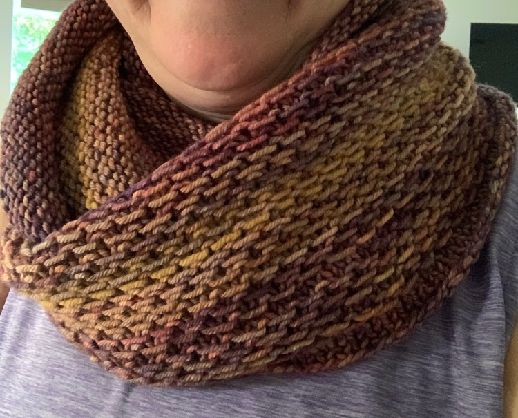 knitting the Honey Cowl