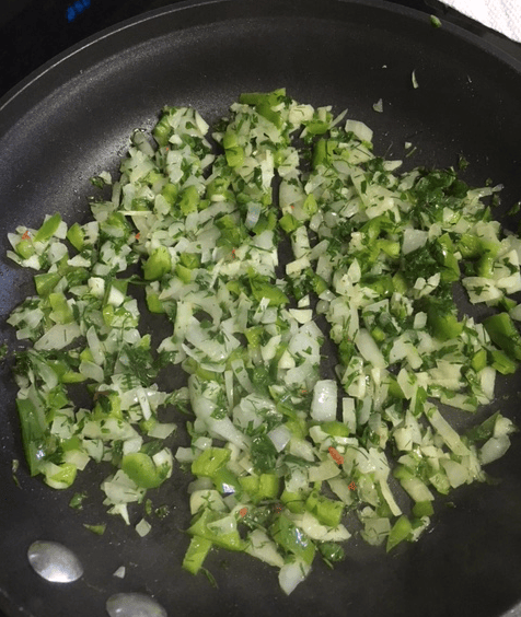 sautéing onion and pepper