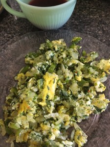 breakfast of eggs with garden vegetables