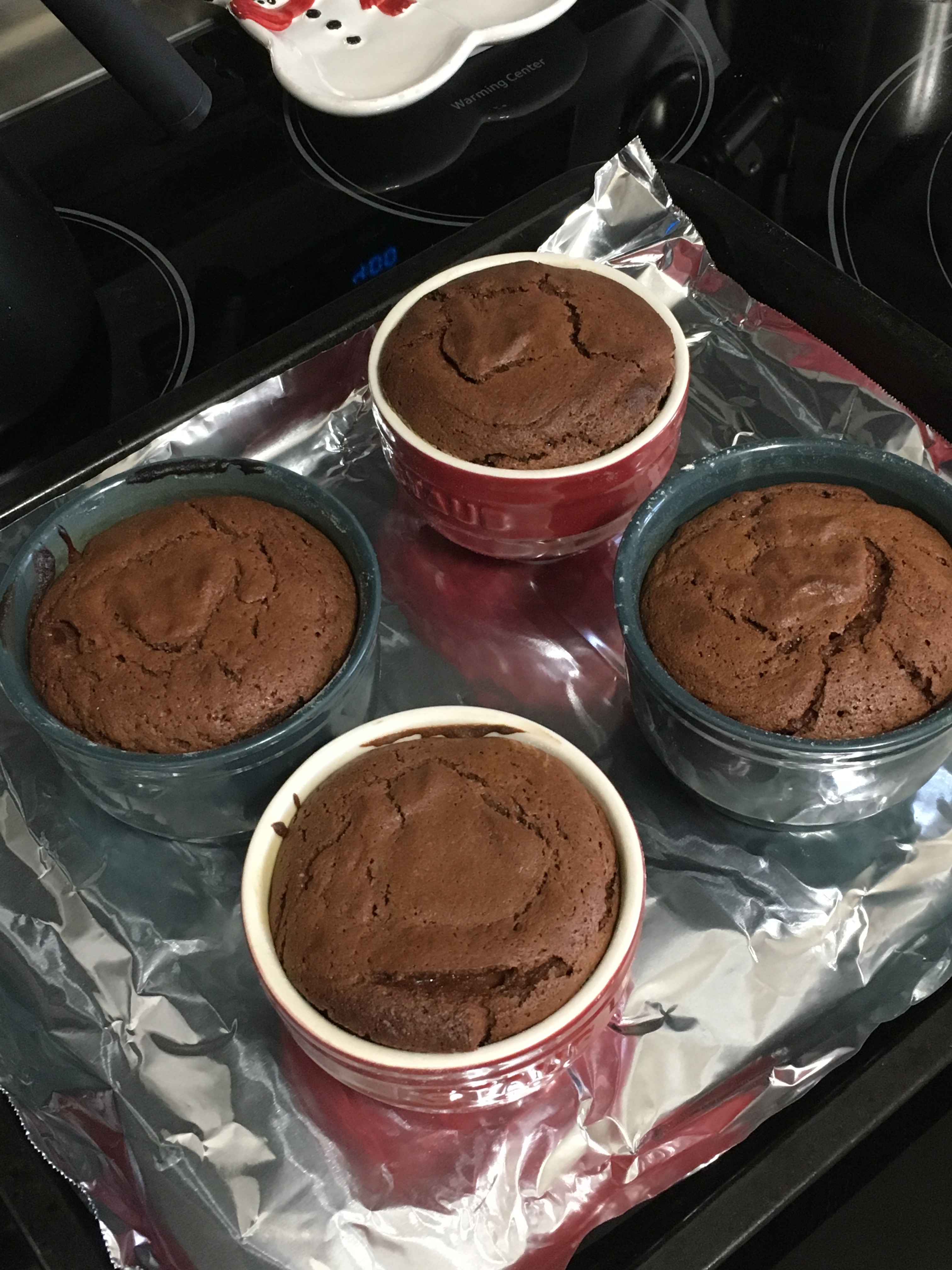 baked chocolate molten lava cakes in ramekins