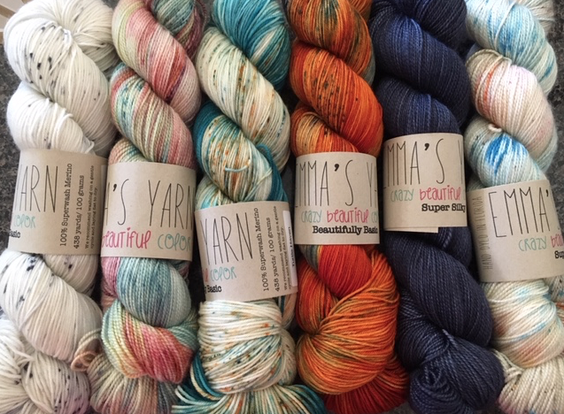 skeins of hand-dyed yarn