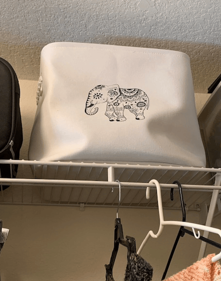 Elephant bag on shelf