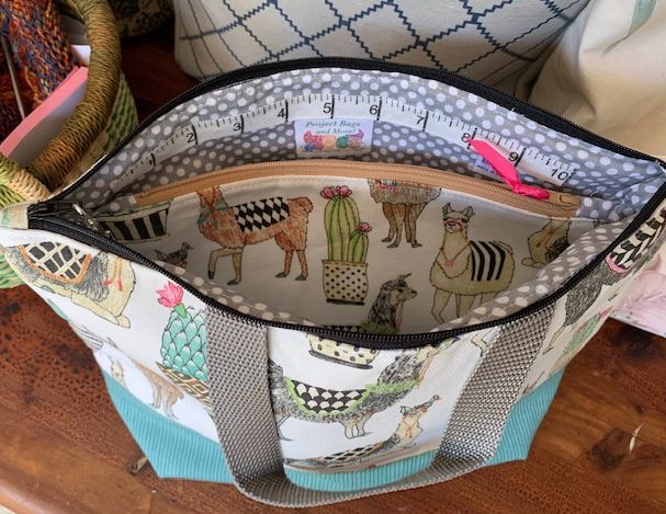 Inside the llama knitting bag