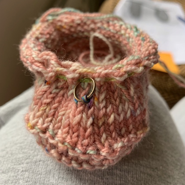 Baby bootie knit on small circular needles