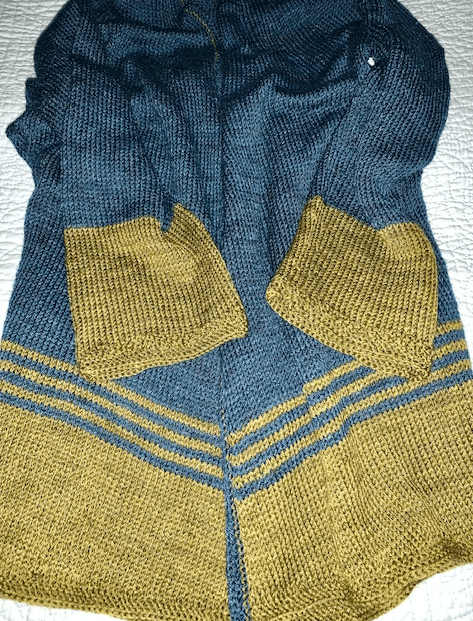 hand knit long-sleeve sweater in Miss Babs Tarte yarn