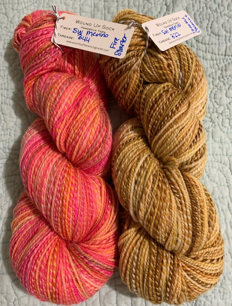 Pink and tan handspun yarn