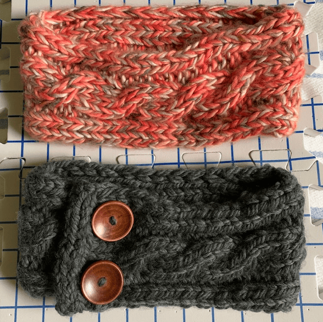 Drying two bulky knit headbands