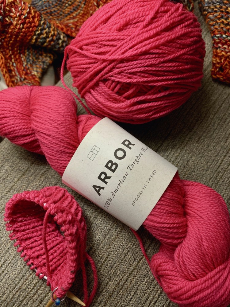 Brooklyn Tweed Arbor in bright Azalea pink