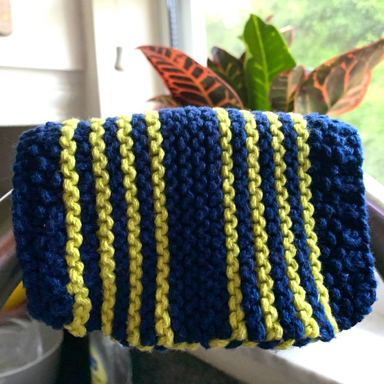 Sassy Skein Key West cotton dishcloth in navy and lime