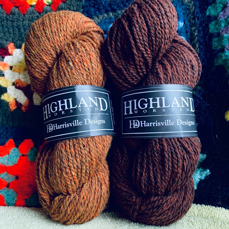 Teak and Foliage Harrisville Highland yarn