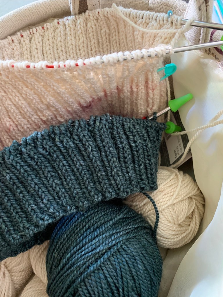 Two "Skiff" hats on the needles