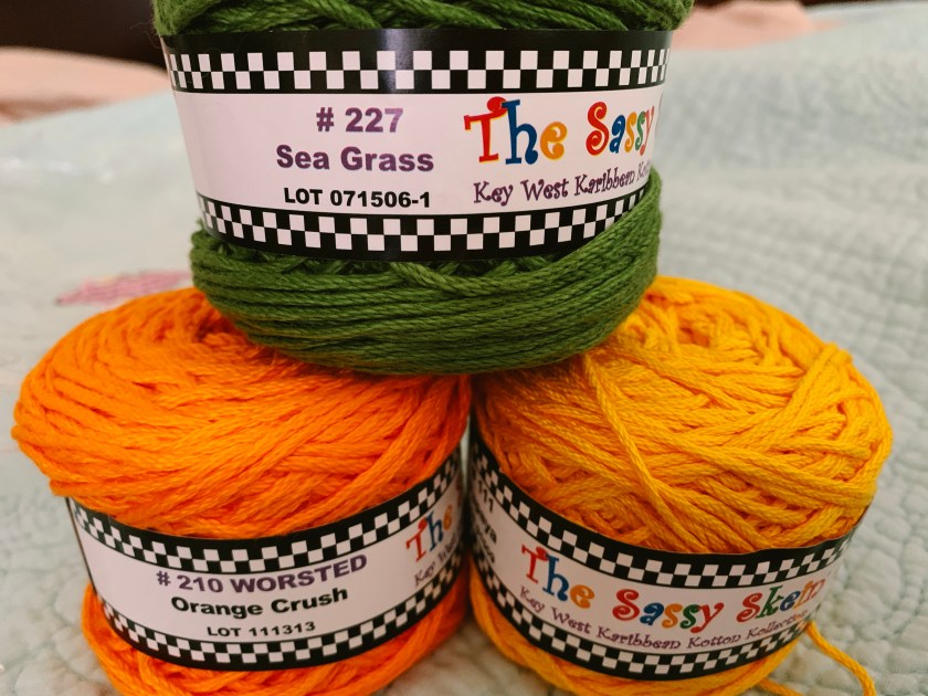 Worsted cotton yarn by The Sassy Skein in tropical colors