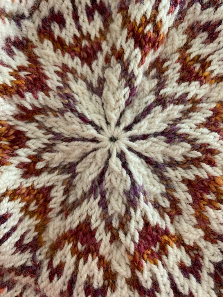 hat knitting colorwork star at top of hat