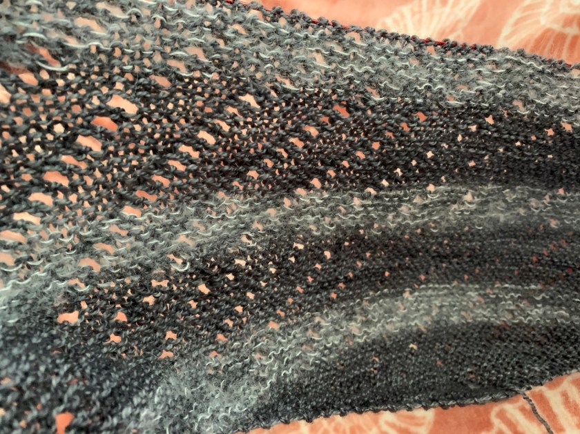 Railings crescent scarf in gray showing the pattern