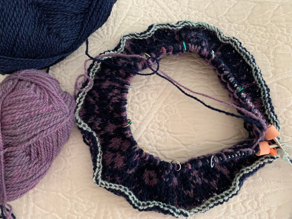 Cast on for the Keramos Cowl Fair Isle pattern