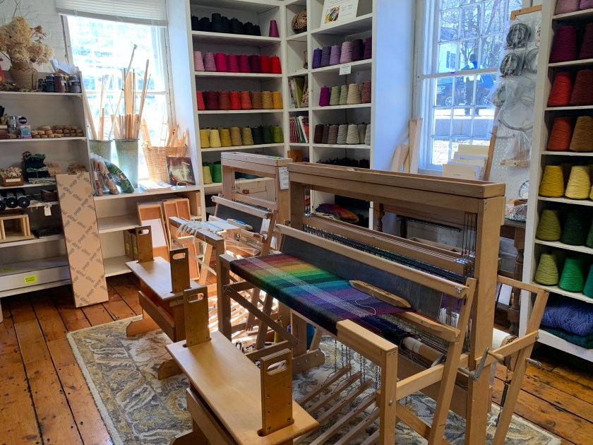 Inside Harrisville Designs where a weaving loom is for sale