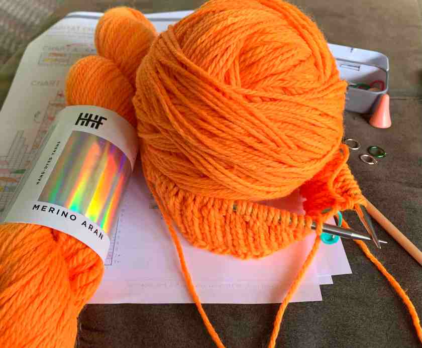 hunter orange cables hat “Habitat” pattern