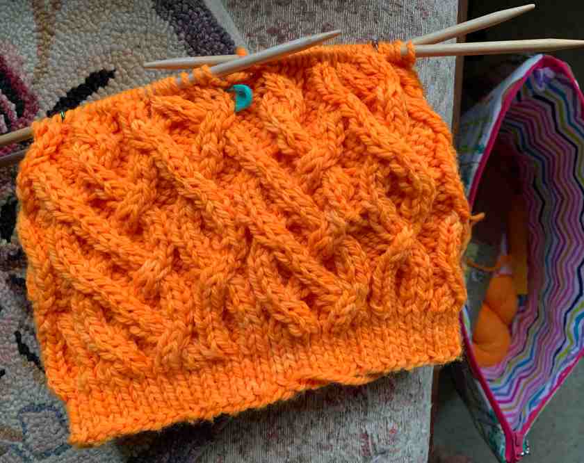 Double pointed needles cable hat knitting