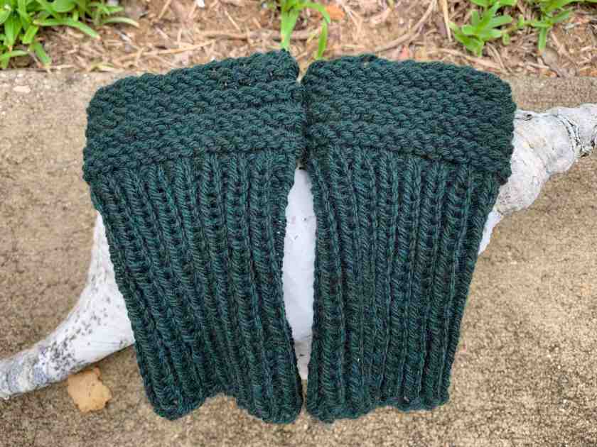 boot cuffs knit in Myak yarn color Moss