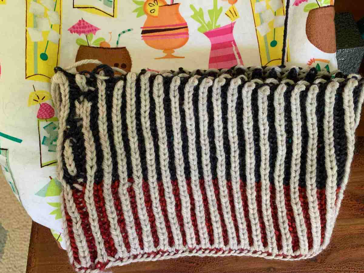 brioche knitting attempt hat in the round