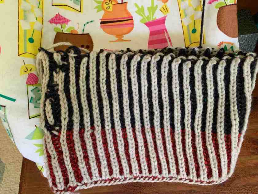 brioche knitting attempt hat in the round