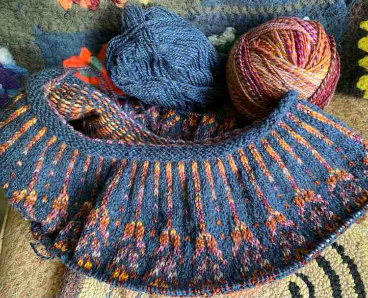 Meadow Moon knitting sweater pattern in wool colorwork