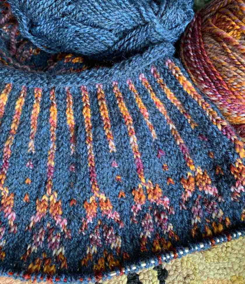 knitting colorwork yoke of Meadow Moon pullover