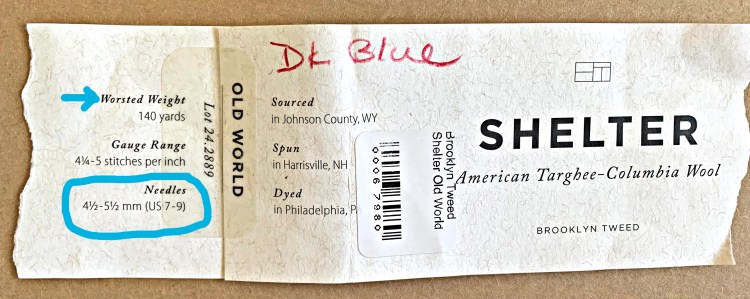 yarn label with needle size