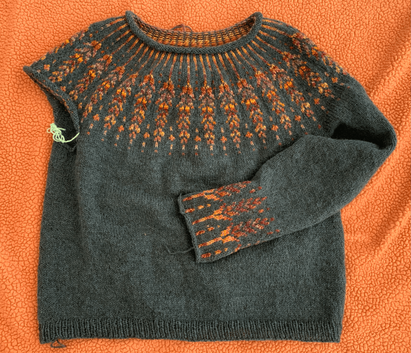 knitting Meadow Moon pullover sweater