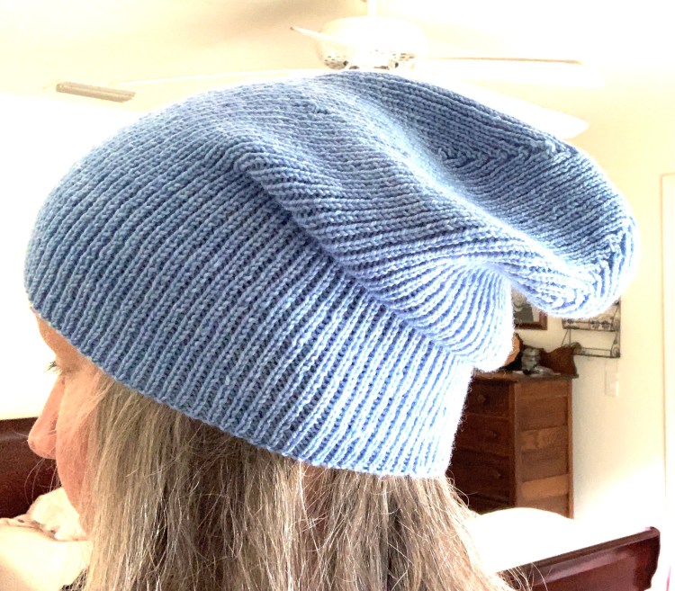 Slouchy hat knitting is done