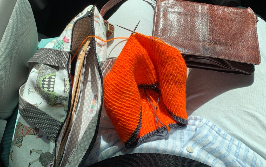 bright orange yarn knitting slouchy watchcap