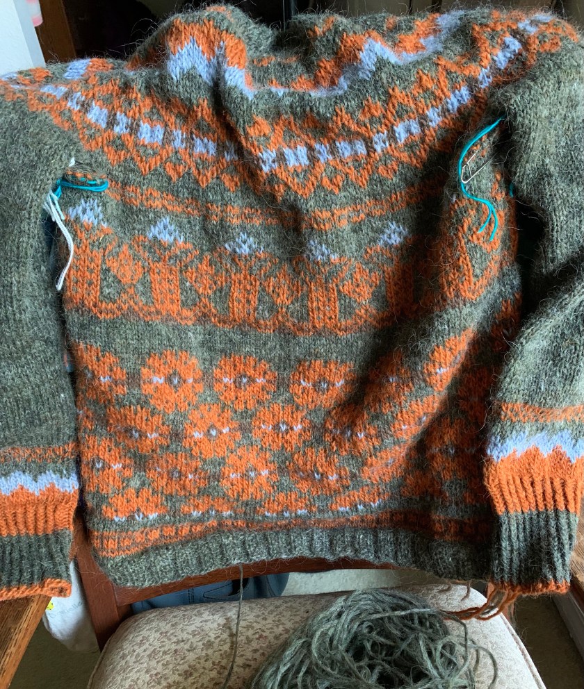 Lopi sweater knitting project