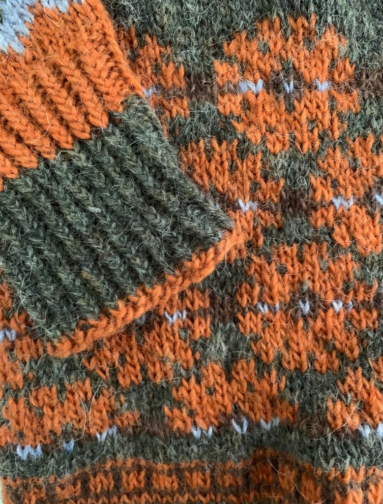 Lopi sweater sleeve cuff and floral print