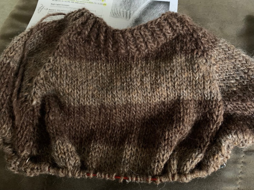 Lettlopi wool sweater knitting brown