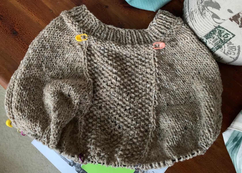 Seed stitch section of poncho