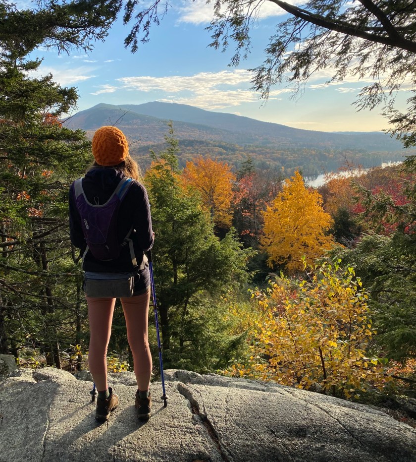 Hiking mountains wearing Habitat hat