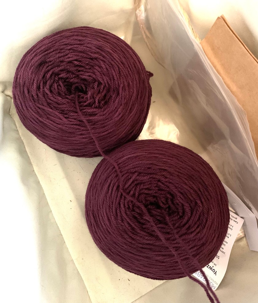 Yowza yarn in burgundy red