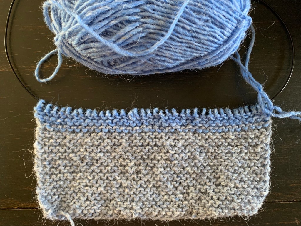 garter stitch section of scarf