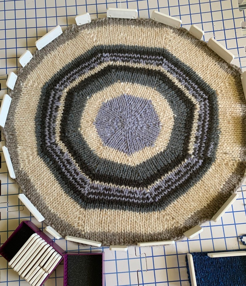 round cat blanket blocked and drying