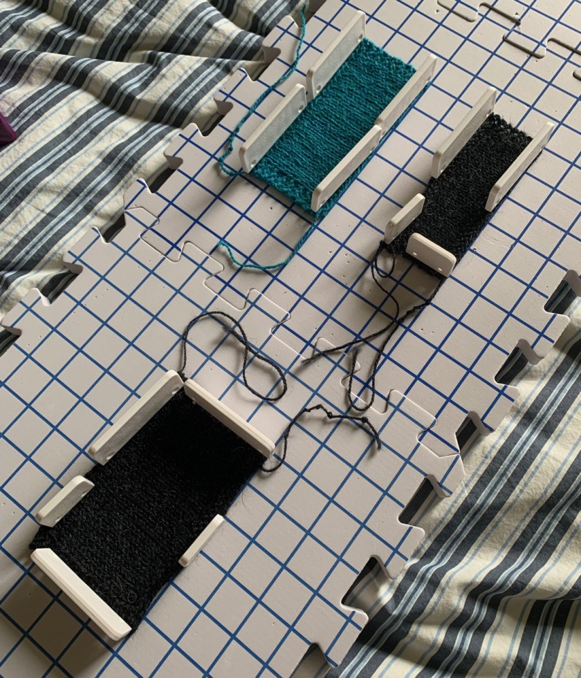 Knitting swatches drying