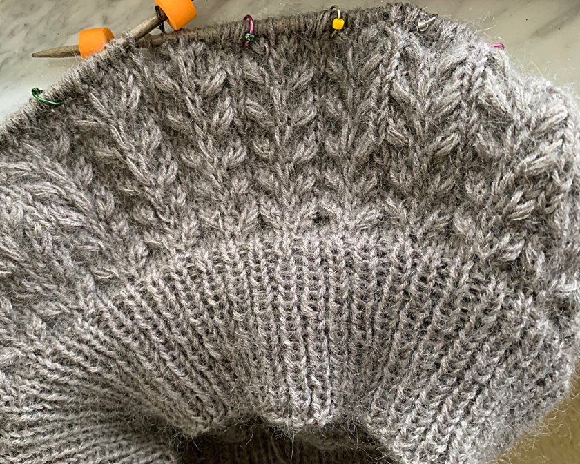 Textured knitting on Field sweater