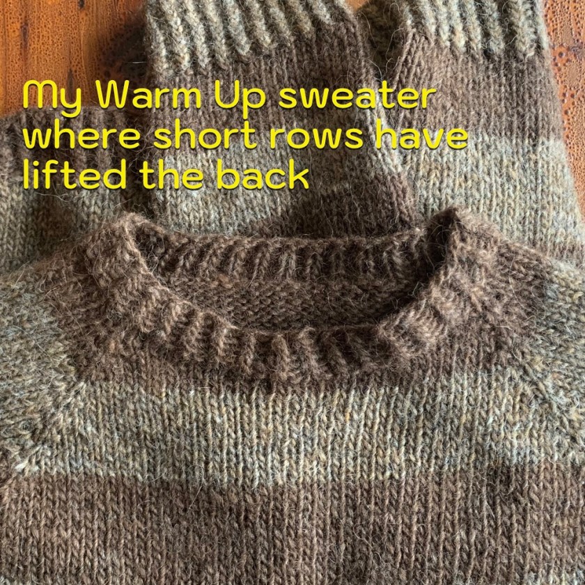 Warm up sweater neck showing short rows
