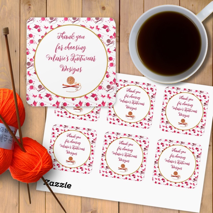 Knitting themed stickers with custom text