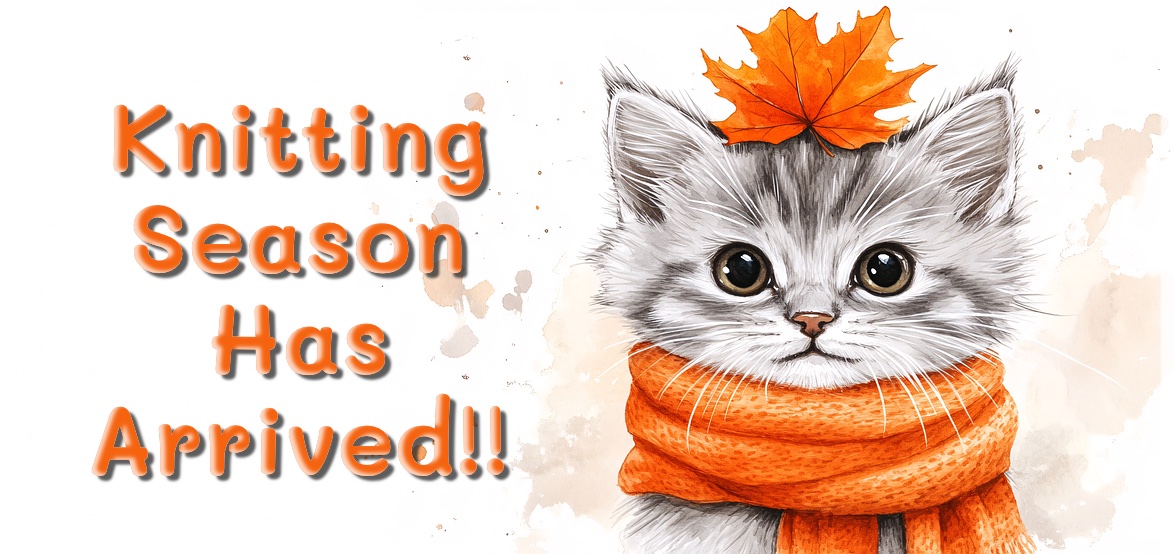 knitting season cat with scarf