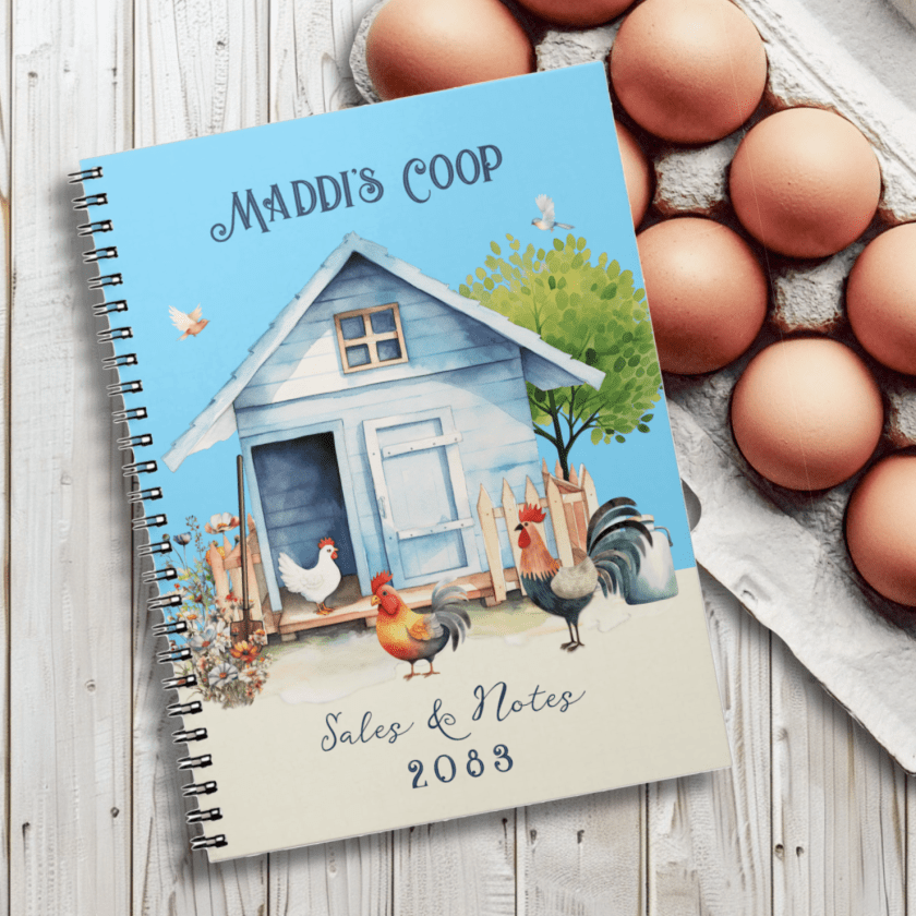 Blue chicken coop journal for egg sellers