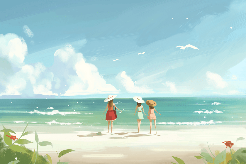 girls by the sea AI illustration