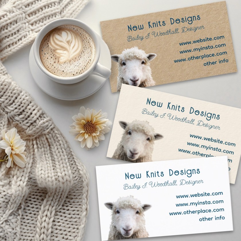 knitting business cards with lamb image