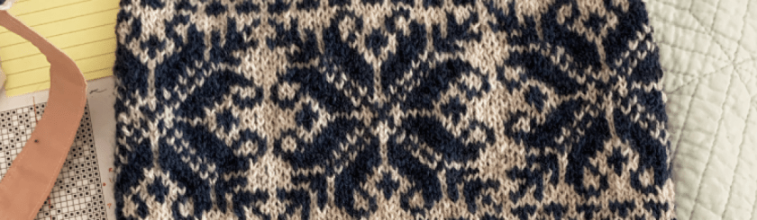 Fair Isle hat knitting pattern in dark blue